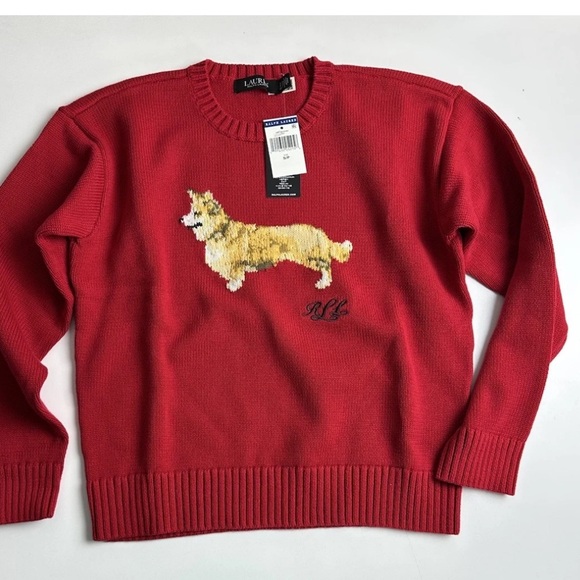 Ralph Lauren Intarsia-Knit Corgi Dog Cotton Red Sweater Size Small NWT - Picture 5 of 6